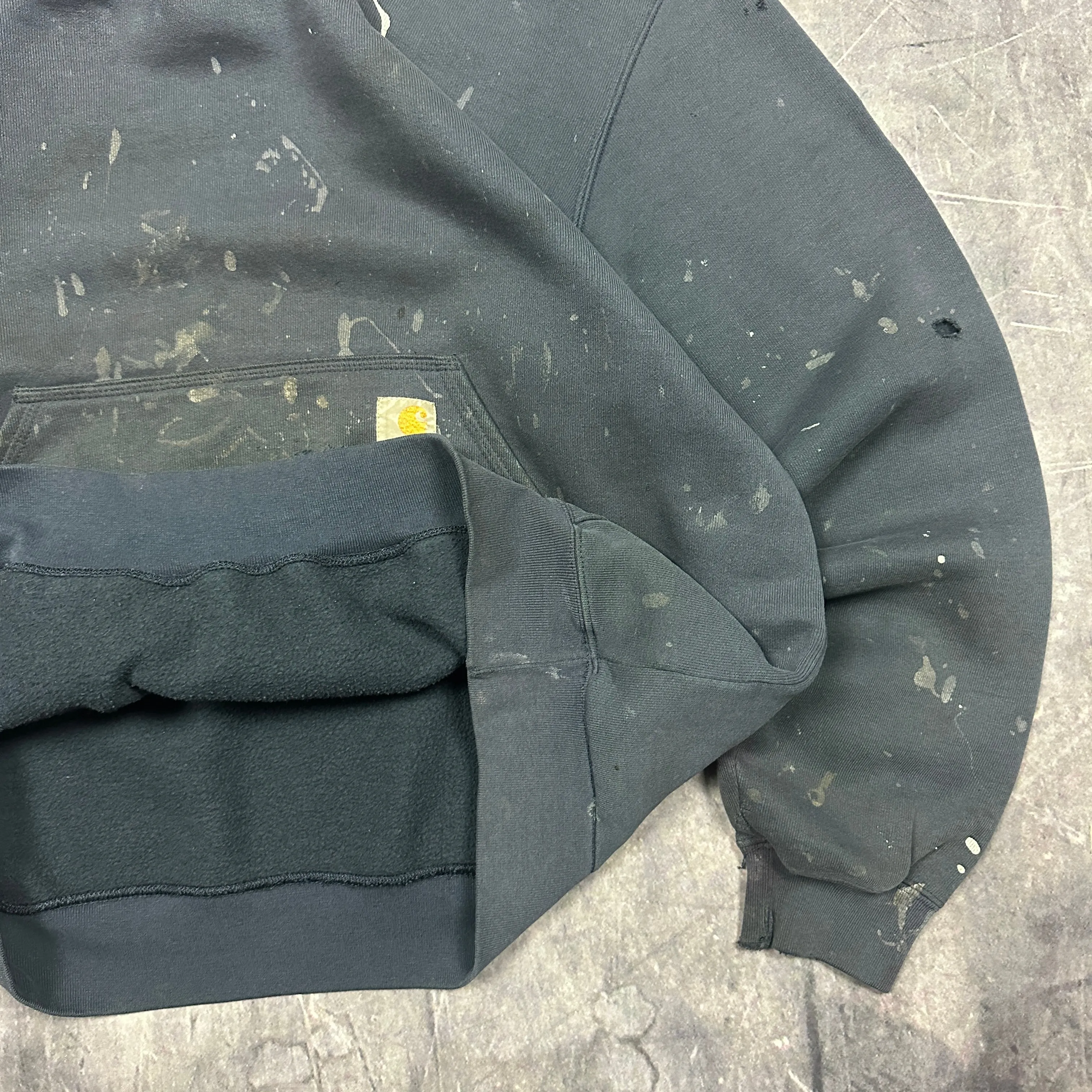 00s Faded Blue Carhartt Essential Logo Painter Hoodie L J32