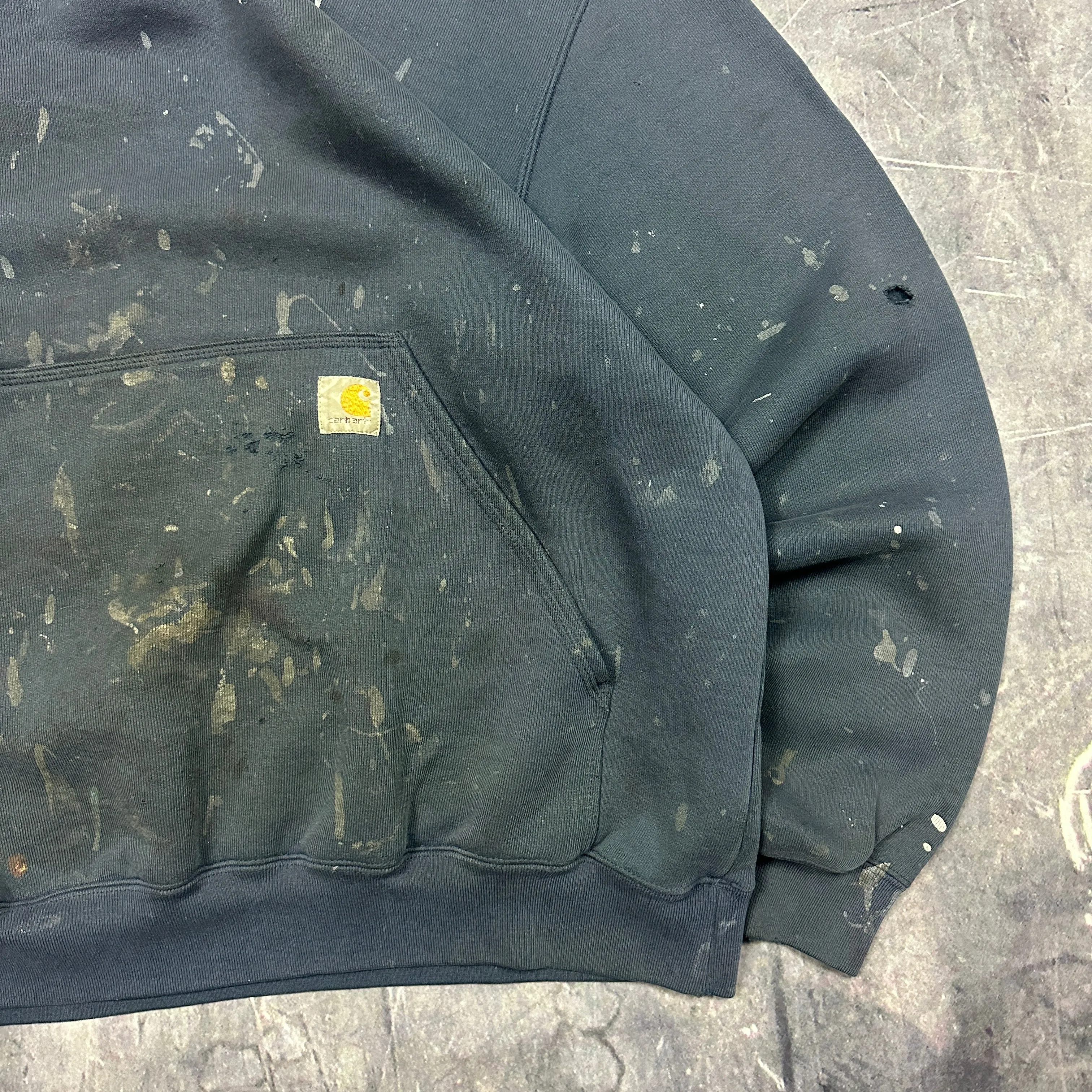 00s Faded Blue Carhartt Essential Logo Painter Hoodie L J32