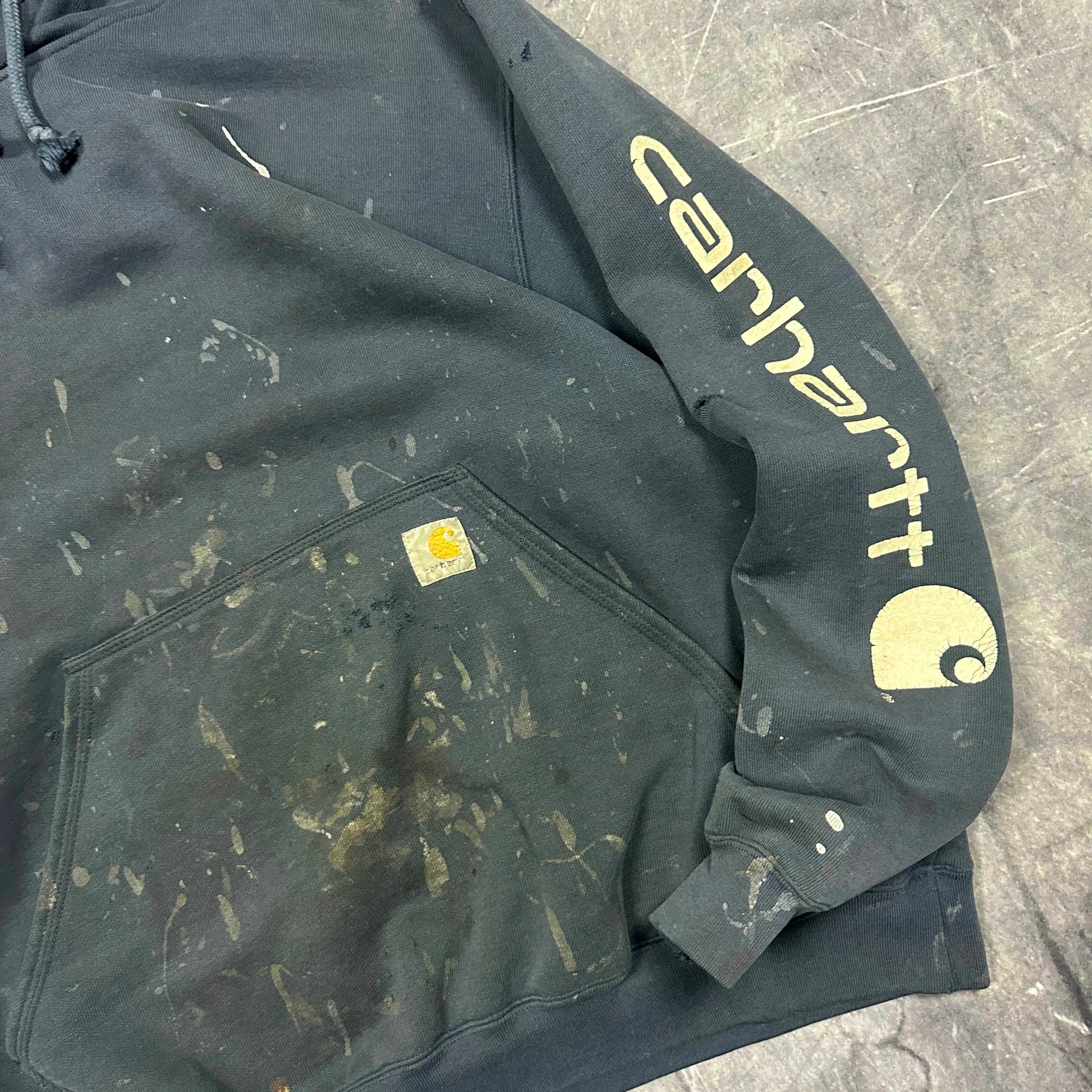 00s Faded Blue Carhartt Essential Logo Painter Hoodie L J32