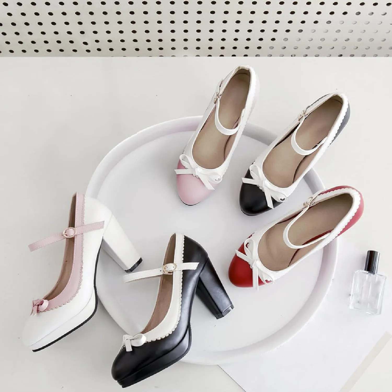 AIMODOR Womens Cute Platform Shoes Mary Jane High Heels Ankle Strap Pumps