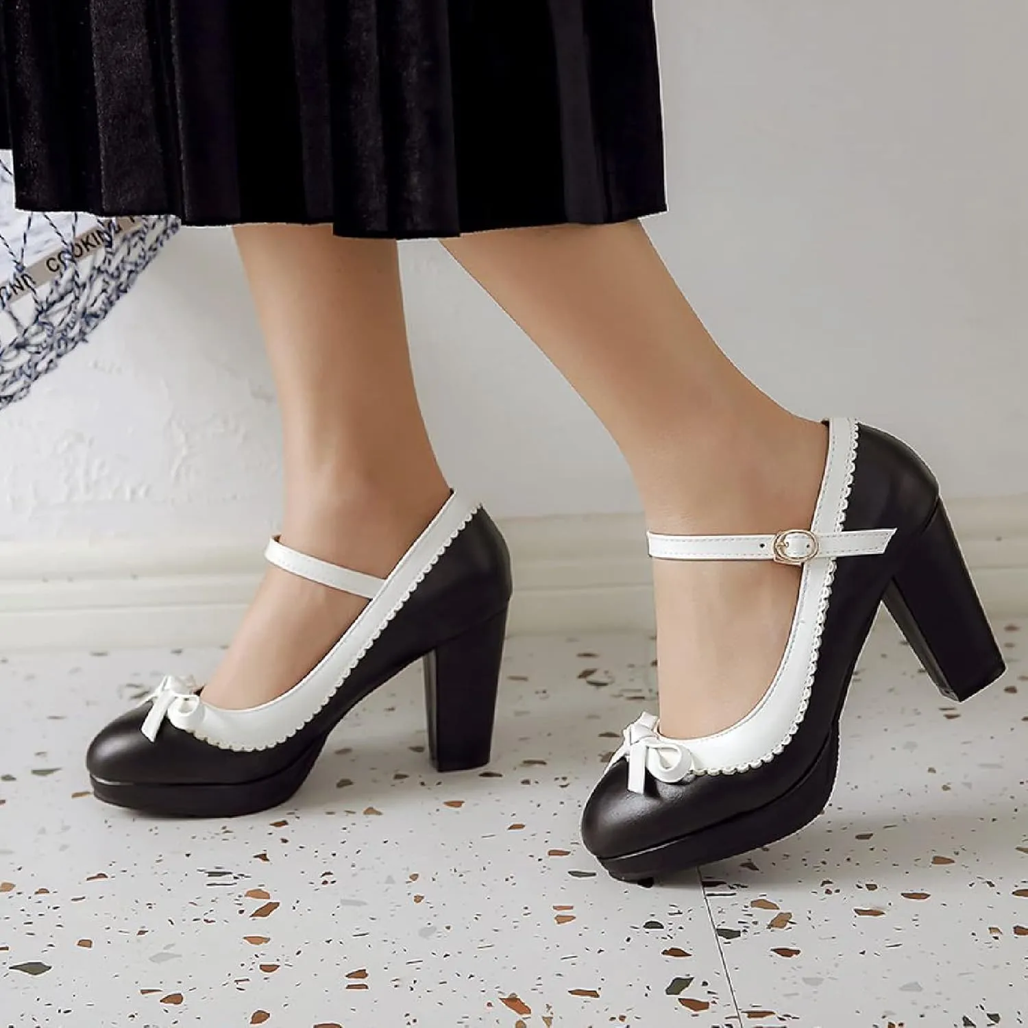 AIMODOR Womens Cute Platform Shoes Mary Jane High Heels Ankle Strap Pumps