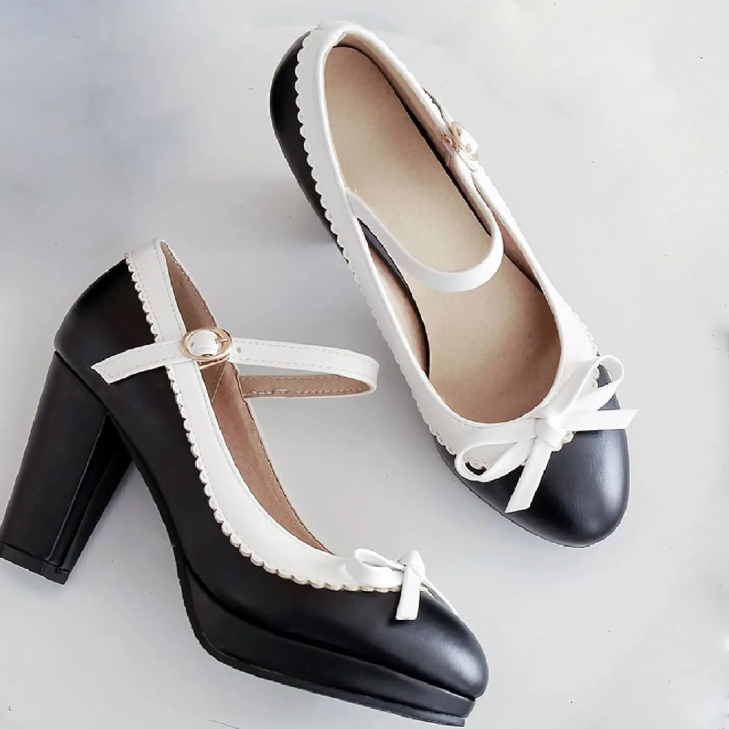 AIMODOR Womens Cute Platform Shoes Mary Jane High Heels Ankle Strap Pumps