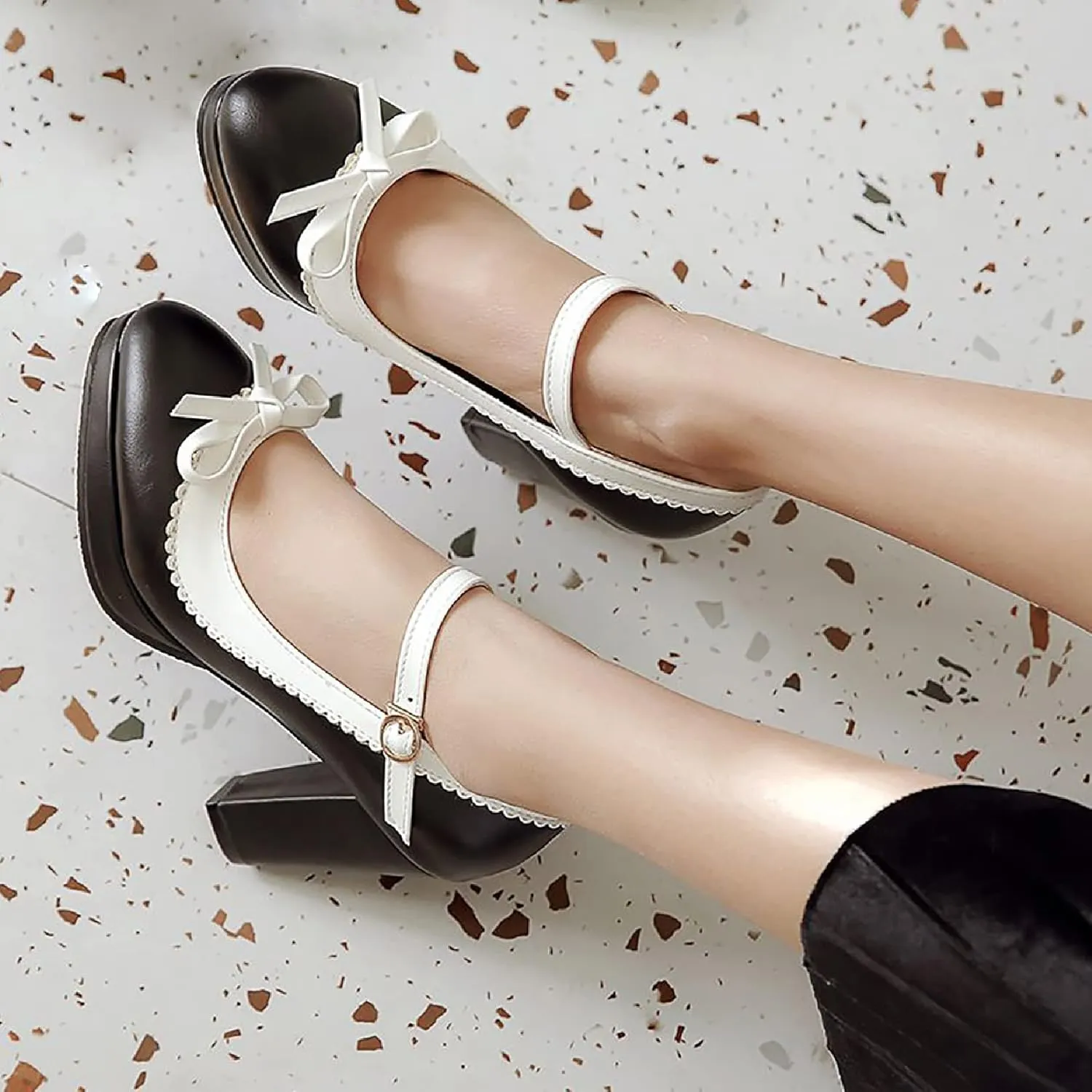 AIMODOR Womens Cute Platform Shoes Mary Jane High Heels Ankle Strap Pumps