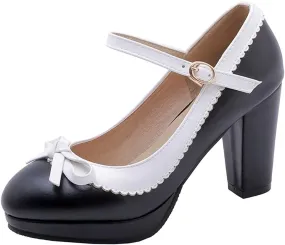 AIMODOR Womens Cute Platform Shoes Mary Jane High Heels Ankle Strap Pumps