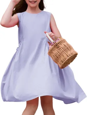 Balabala Girls Sleeveless Dresses Cotton Casual A line Girl 2025 Summer Swing Sundress with Pockets for 5-12 Years