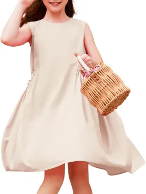 Balabala Girls Sleeveless Dresses Cotton Casual A line Girl 2025 Summer Swing Sundress with Pockets for 5-12 Years