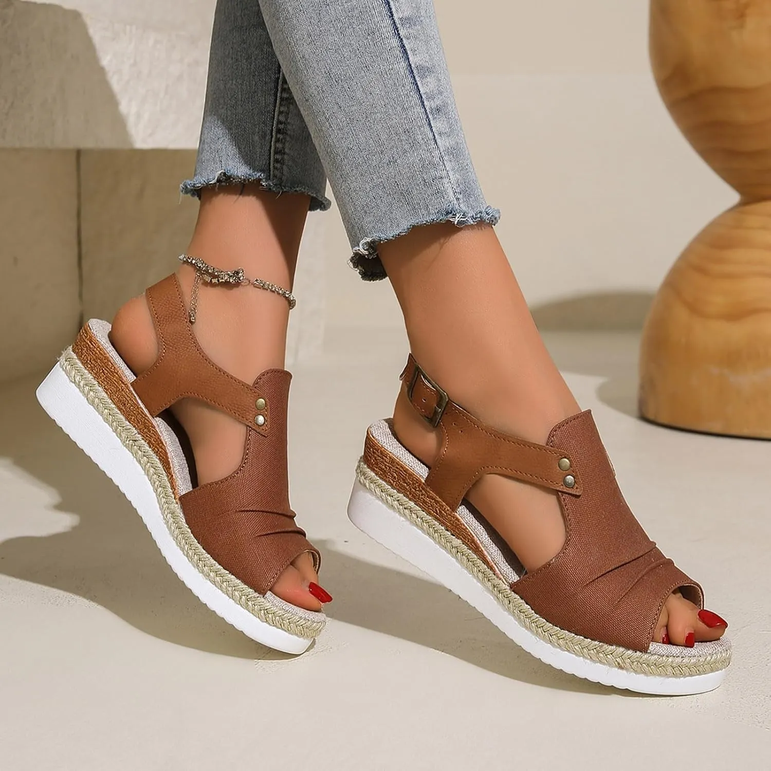 Beach Platform Sandals for Women Wedge Bohemian Summer Dressy Wedges Open Toe Beach Espadrille Sandals Ankle Strap
