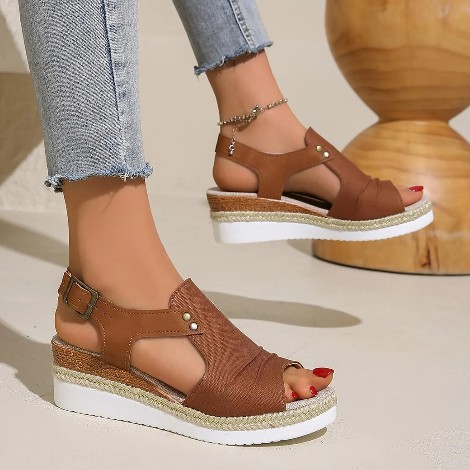 Beach Platform Sandals for Women Wedge Bohemian Summer Dressy Wedges Open Toe Beach Espadrille Sandals Ankle Strap