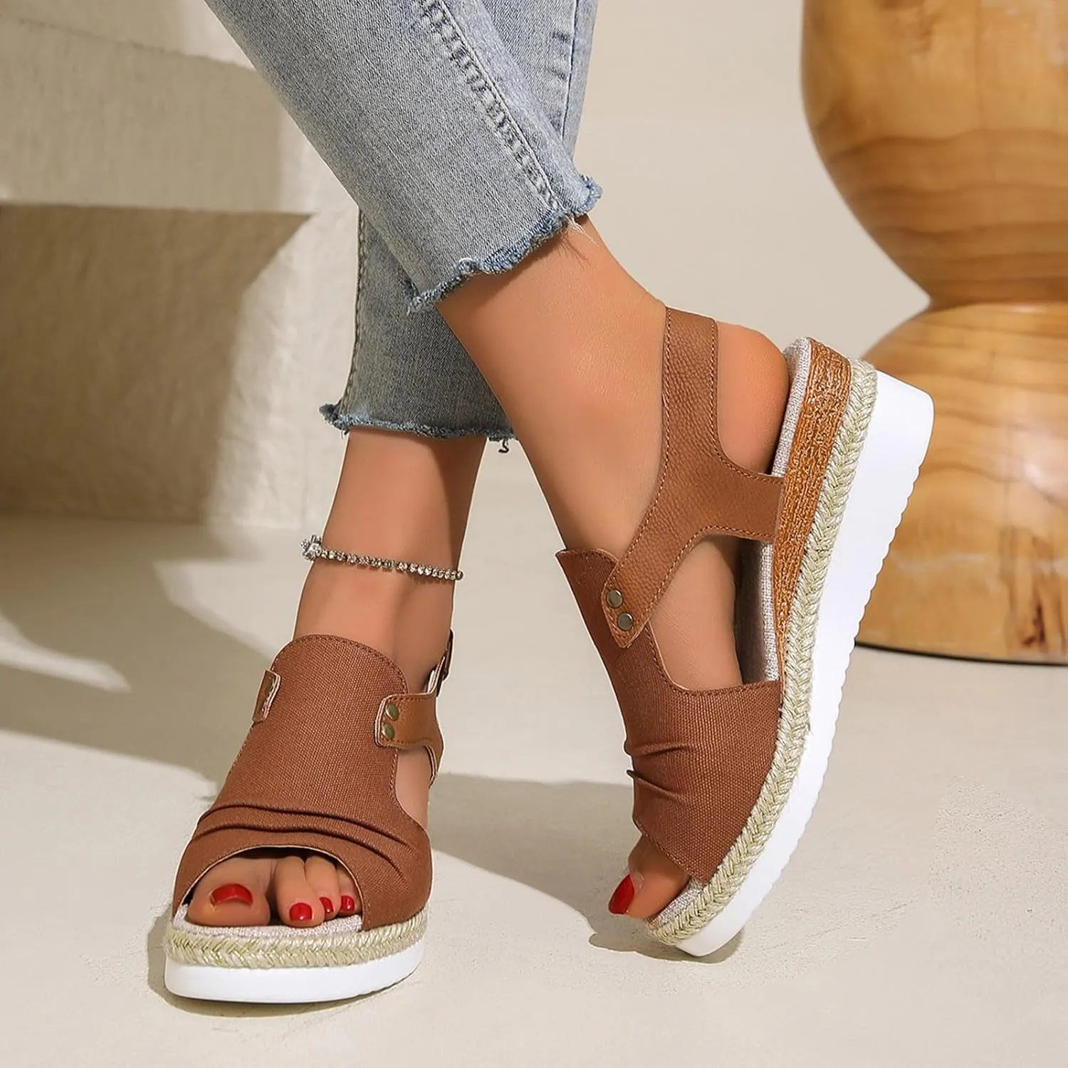 Beach Platform Sandals for Women Wedge Bohemian Summer Dressy Wedges Open Toe Beach Espadrille Sandals Ankle Strap