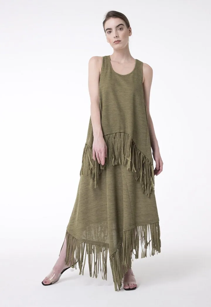 BERRIN KNITWEAR WIDE FRILL N/SL KHAKI