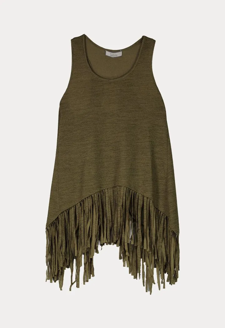 BERRIN KNITWEAR WIDE FRILL N/SL KHAKI