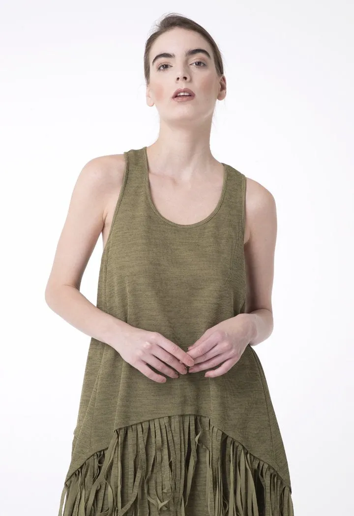 BERRIN KNITWEAR WIDE FRILL N/SL KHAKI