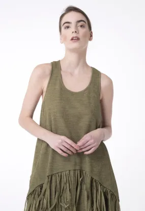 BERRIN KNITWEAR WIDE FRILL N/SL KHAKI