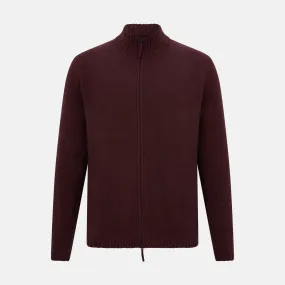 Burgundy Merino High Neck Zipped Cardigan