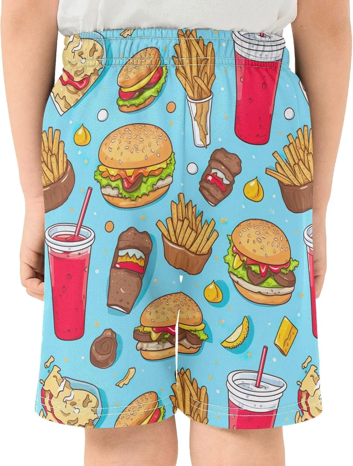 Colorful Food on Blue Boy Summer Shorts with Pockets Pull on Lounge Shorts Streetwear 7-15Y