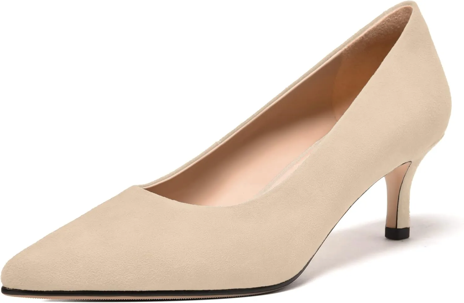 FEMSTEP Womens Slip On Suede Leather Pointed Toe Kitten Low Heel Pumps Shoes 2 Inch