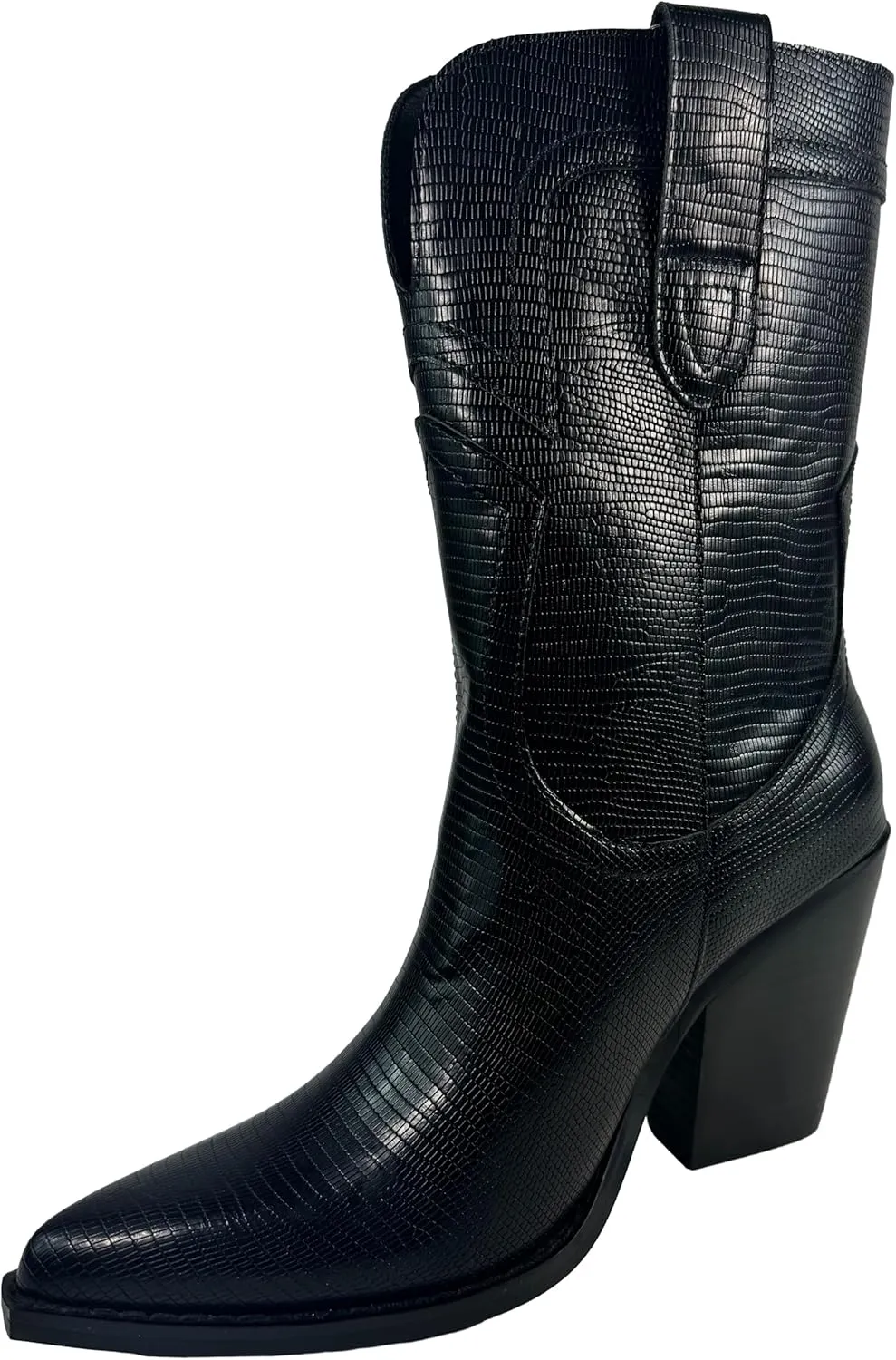 GIRL MILES Women's Stacked Heel Snip Pointed Toe Western Low-Down Ankle Boots