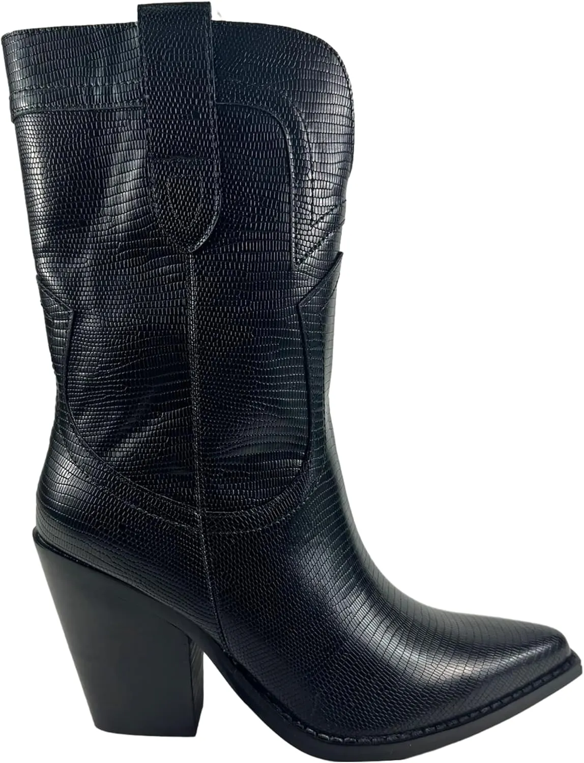 GIRL MILES Women's Stacked Heel Snip Pointed Toe Western Low-Down Ankle Boots