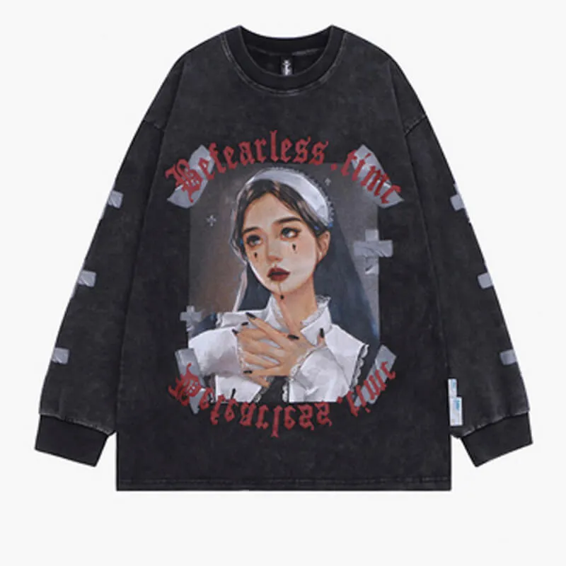 Goth Nun Girl Sweatshirt Darkcore Aesthetic