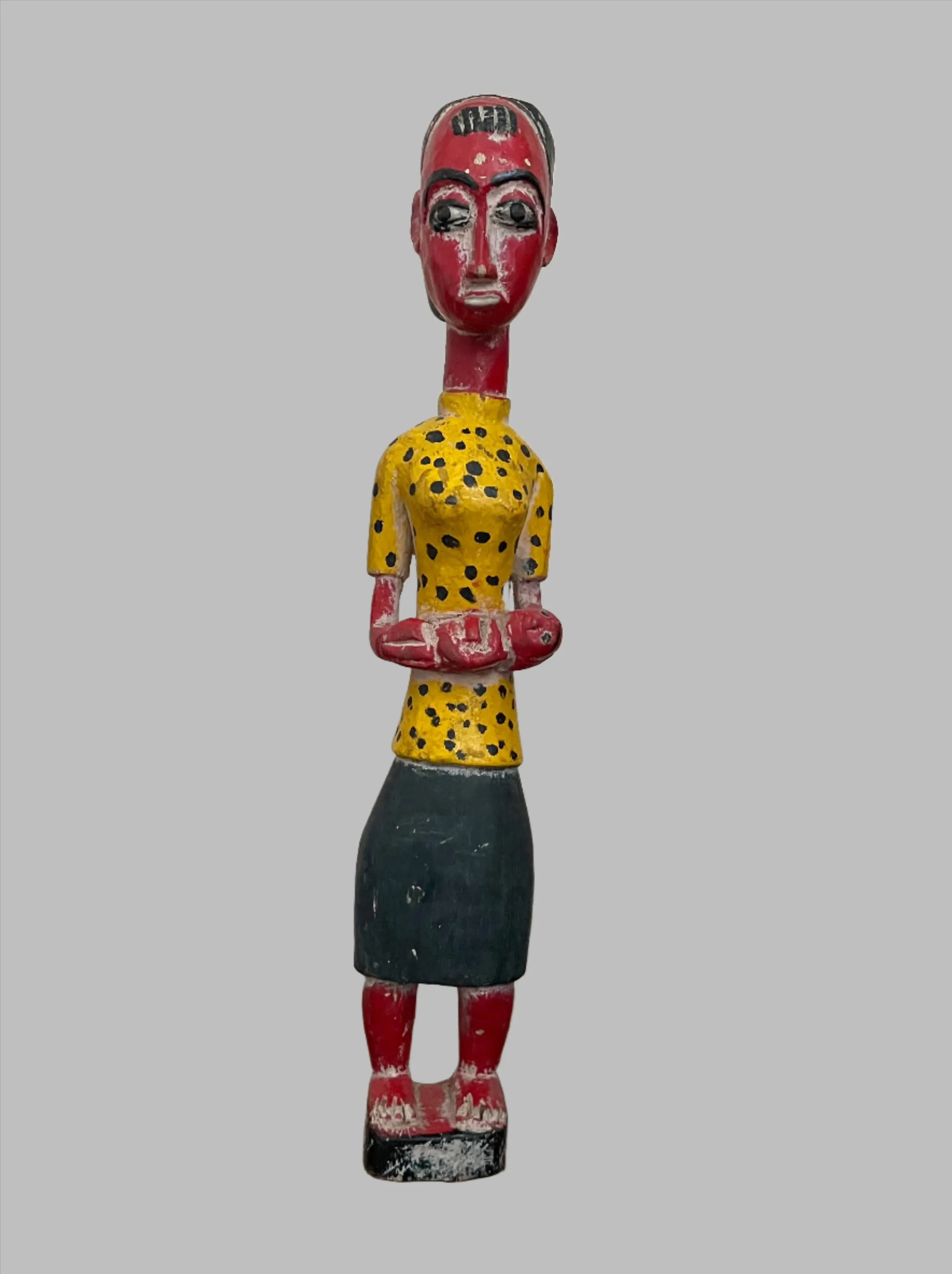Hand Painted, Vintage African Baule Maternity Statue, Crafted Art, Carved Wood