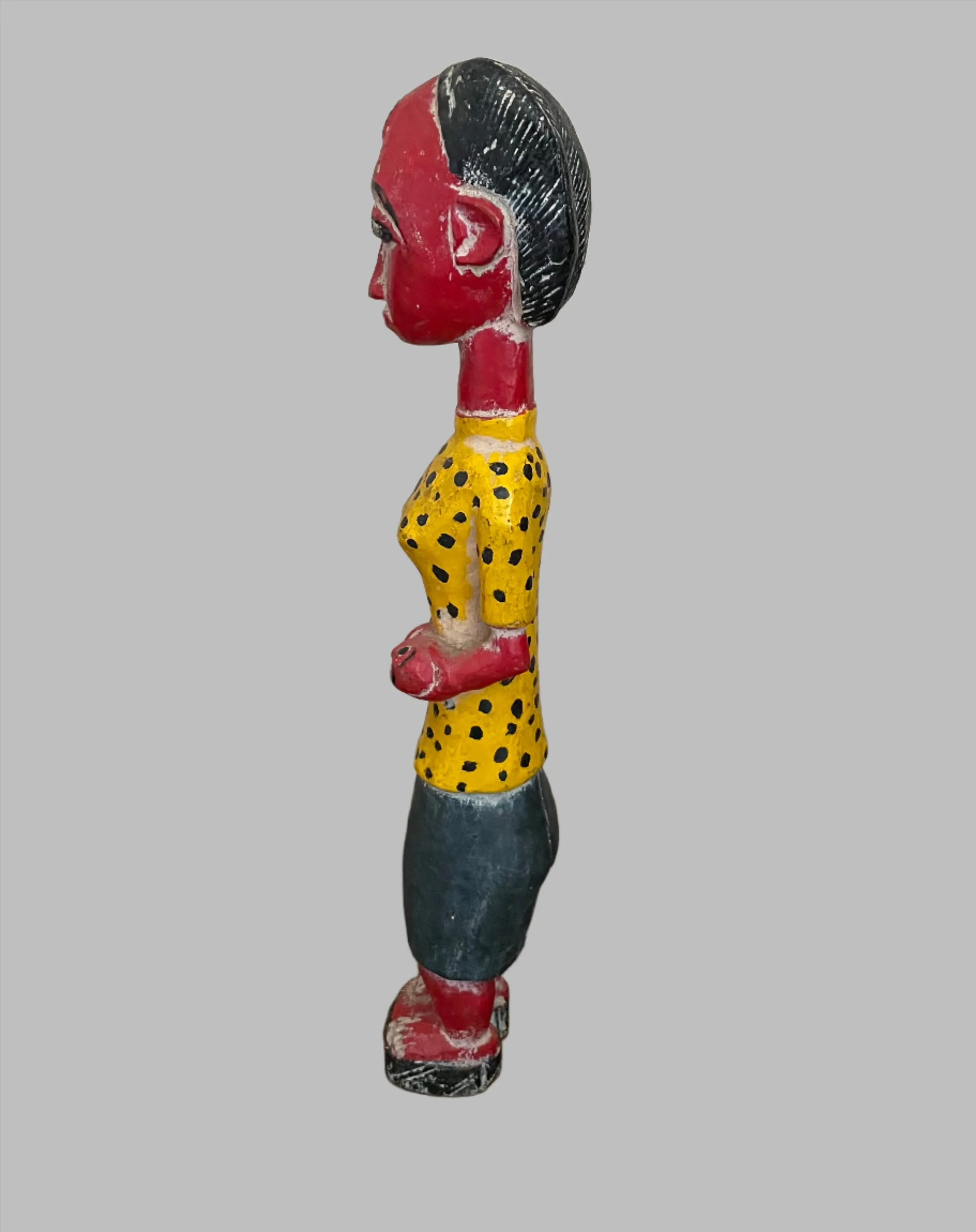 Hand Painted, Vintage African Baule Maternity Statue, Crafted Art, Carved Wood