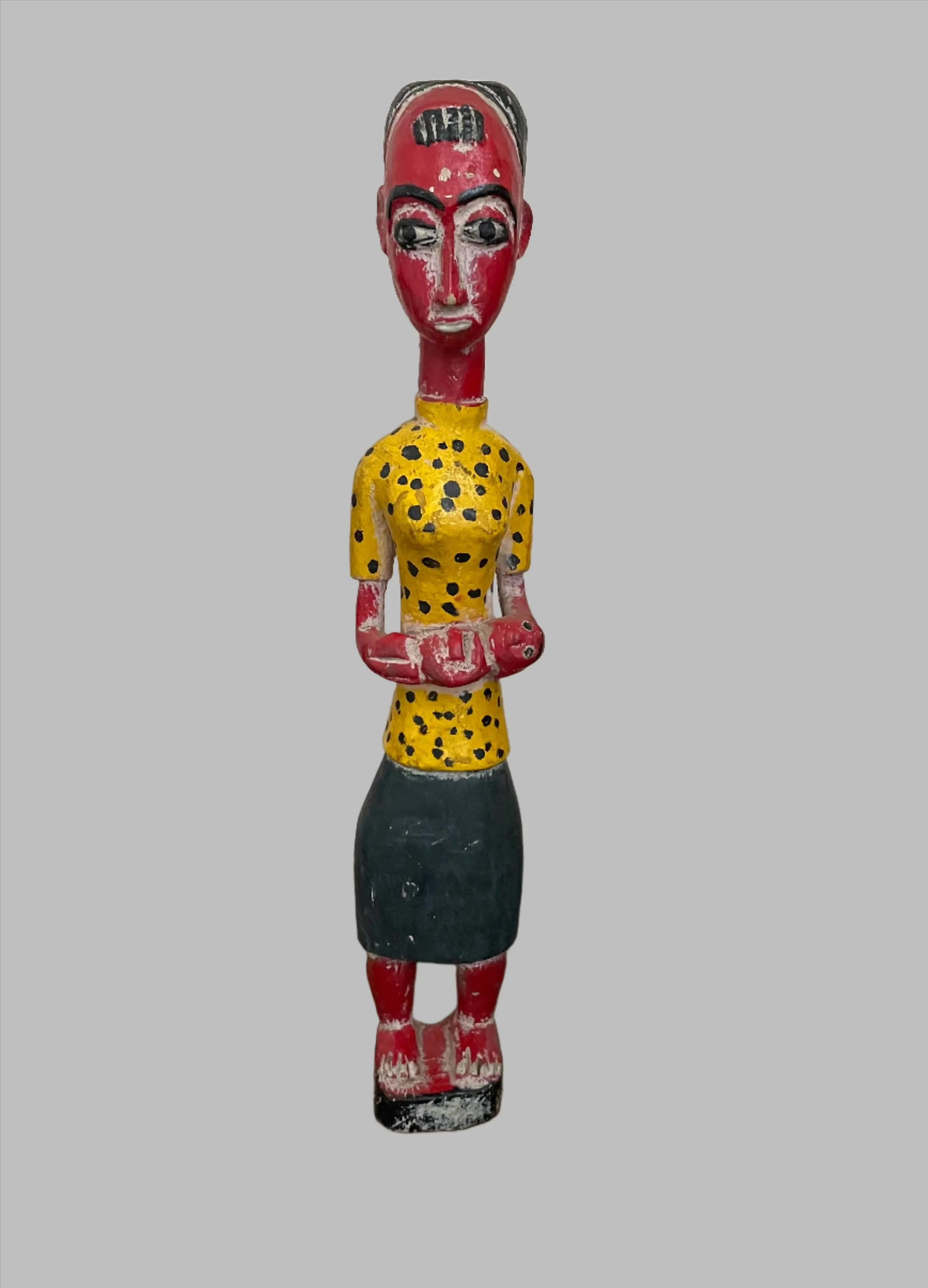 Hand Painted, Vintage African Baule Maternity Statue, Crafted Art, Carved Wood