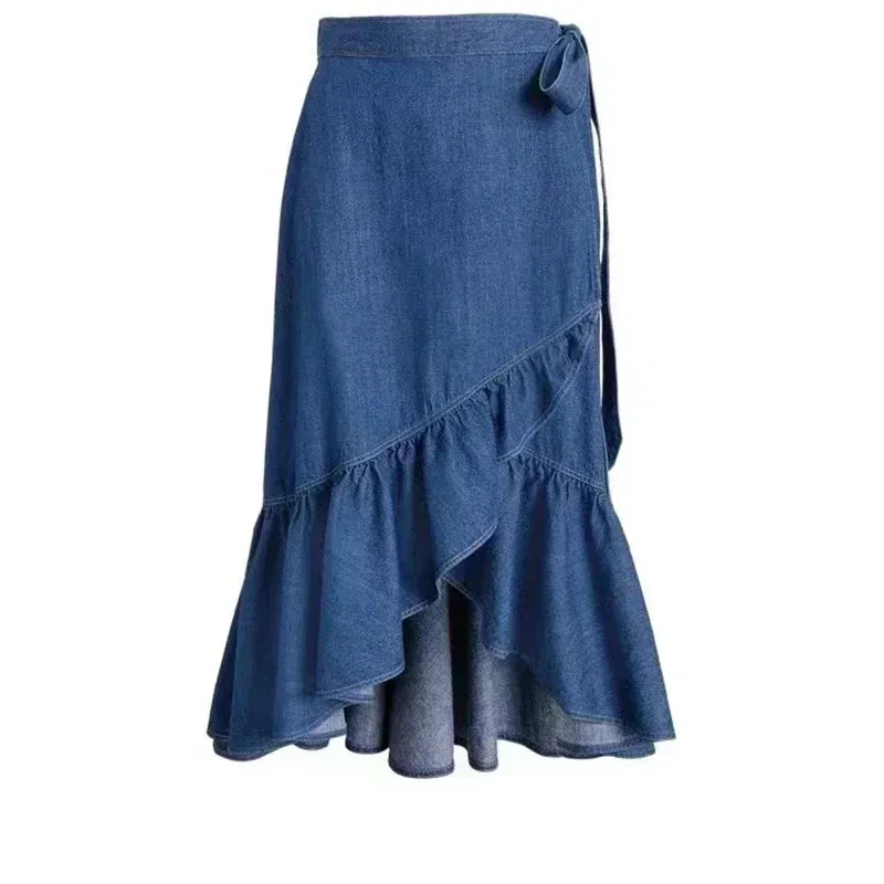 LVSANW 2024 New RL 100% Cotton Ruffle Skirt Autumn and Spring Women's Mid-length Women's Korean Style Wrap Skirt Women's Fashion