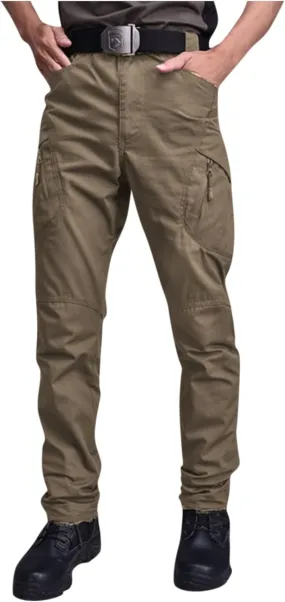 Men's Workout Cargo Pants Utility Elastic Waist Pockets Quick Dry Straight Leg Tactical Pants Stretch Jogging Sweatpants