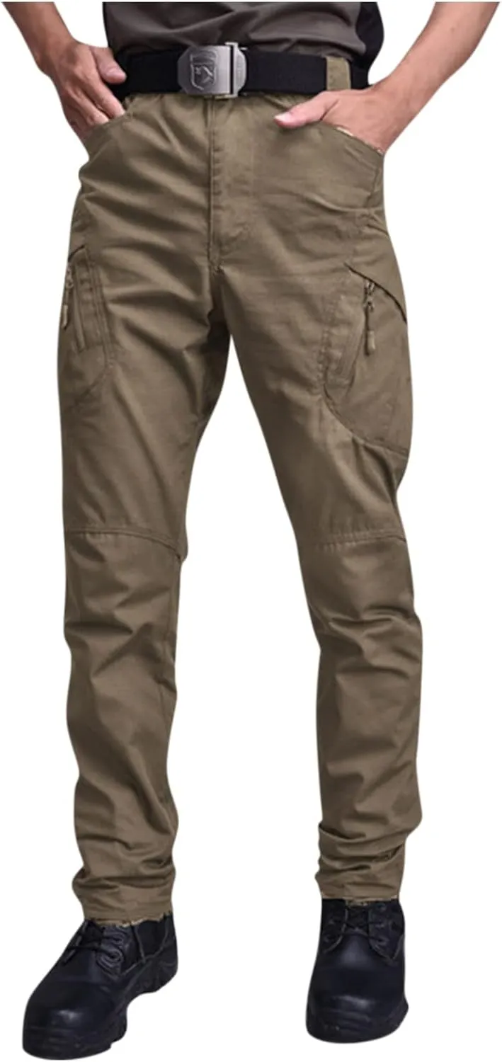 Men's Workout Cargo Pants Utility Elastic Waist Pockets Quick Dry Straight Leg Tactical Pants Stretch Jogging Sweatpants