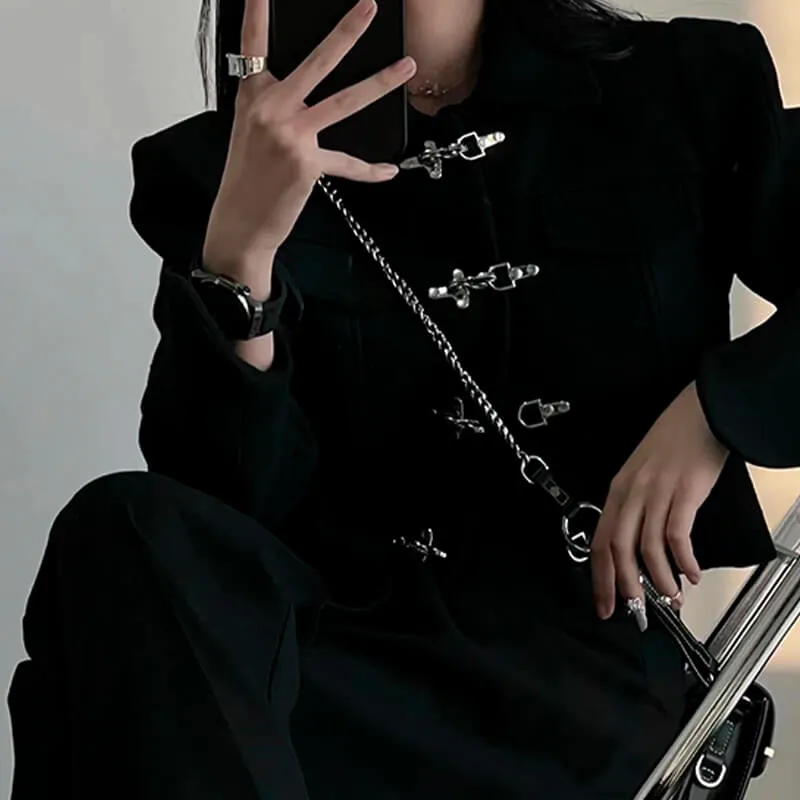 Metal Buckles Black Dark Fashion Jacket
