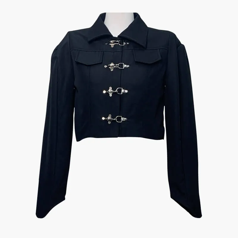 Metal Buckles Black Dark Fashion Jacket