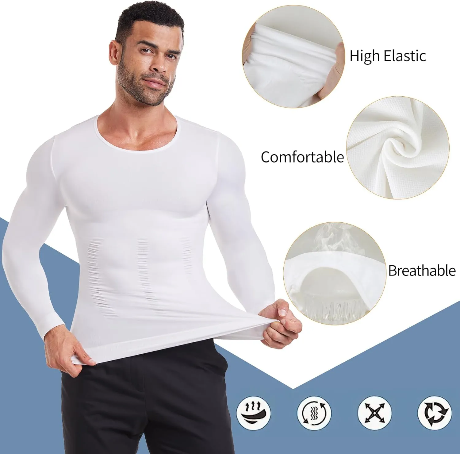 MISS MOLY Gynecomastia Compression Shirts for Men Long Sleeve Slimming Body Shaper Tummy Control Shapewear Undershirt