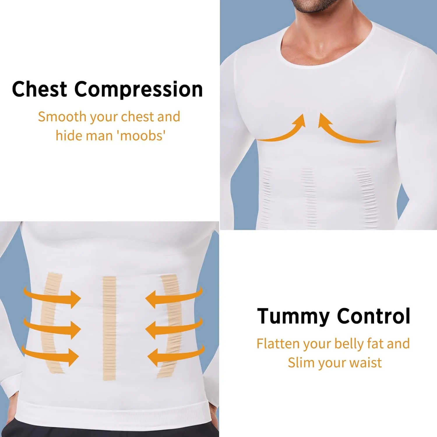 MISS MOLY Gynecomastia Compression Shirts for Men Long Sleeve Slimming Body Shaper Tummy Control Shapewear Undershirt