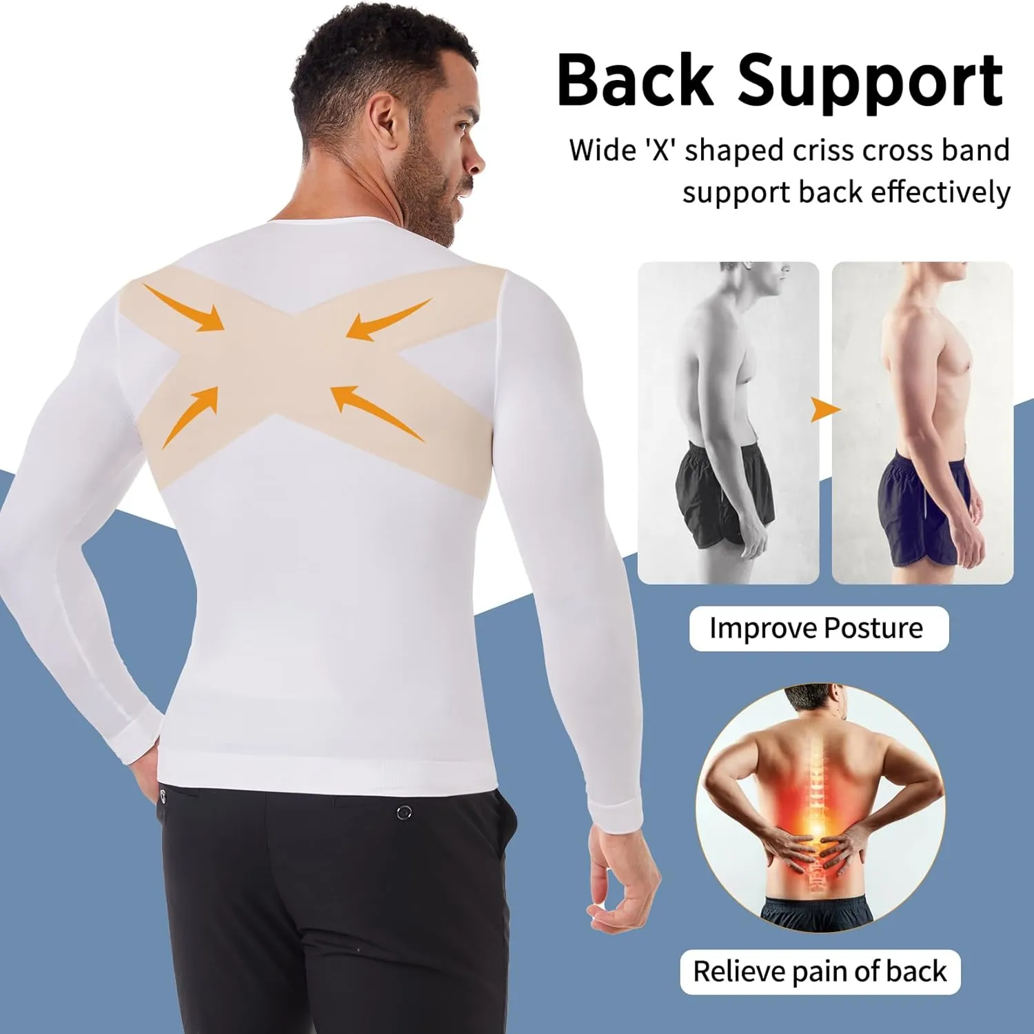 MISS MOLY Gynecomastia Compression Shirts for Men Long Sleeve Slimming Body Shaper Tummy Control Shapewear Undershirt