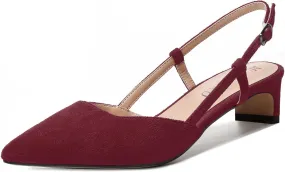 MODENCOCO Womens Buckle Dress Dating Fashion Suede Slingback Pointed Toe Chunky Low Heel Pumps Shoes 1.5 Inch