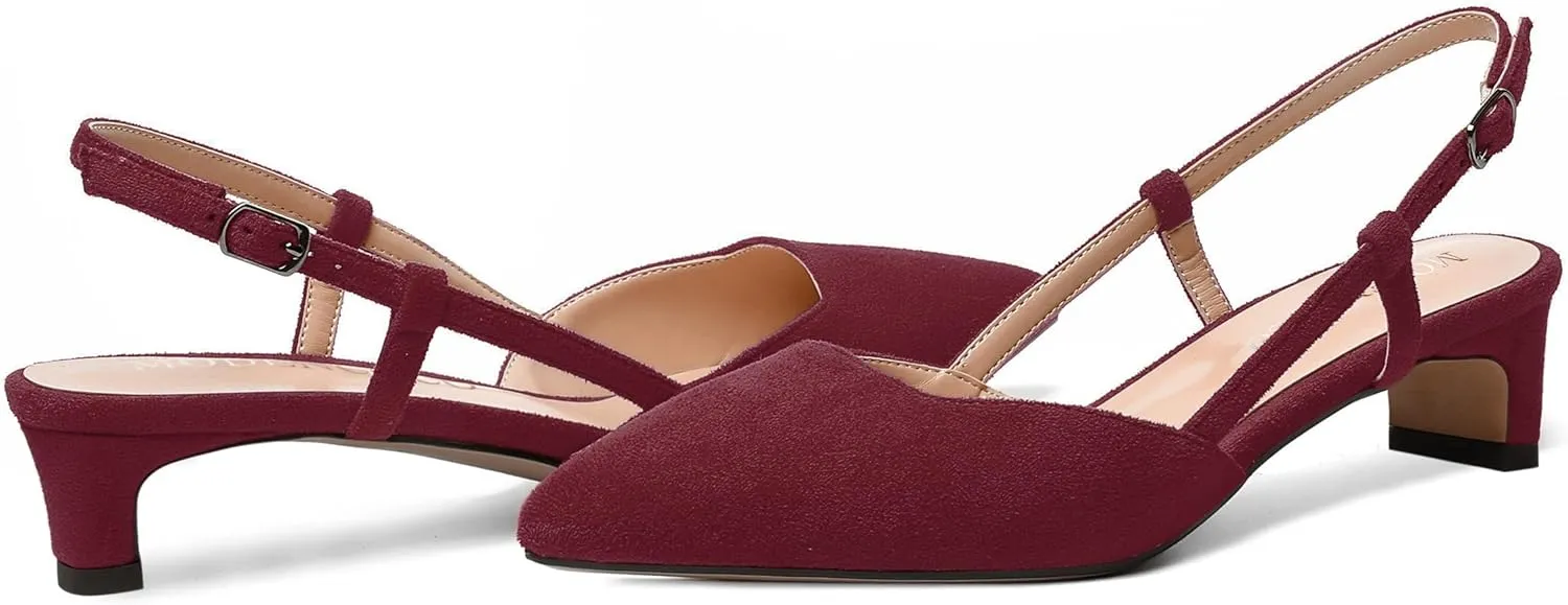 MODENCOCO Womens Buckle Dress Dating Fashion Suede Slingback Pointed Toe Chunky Low Heel Pumps Shoes 1.5 Inch
