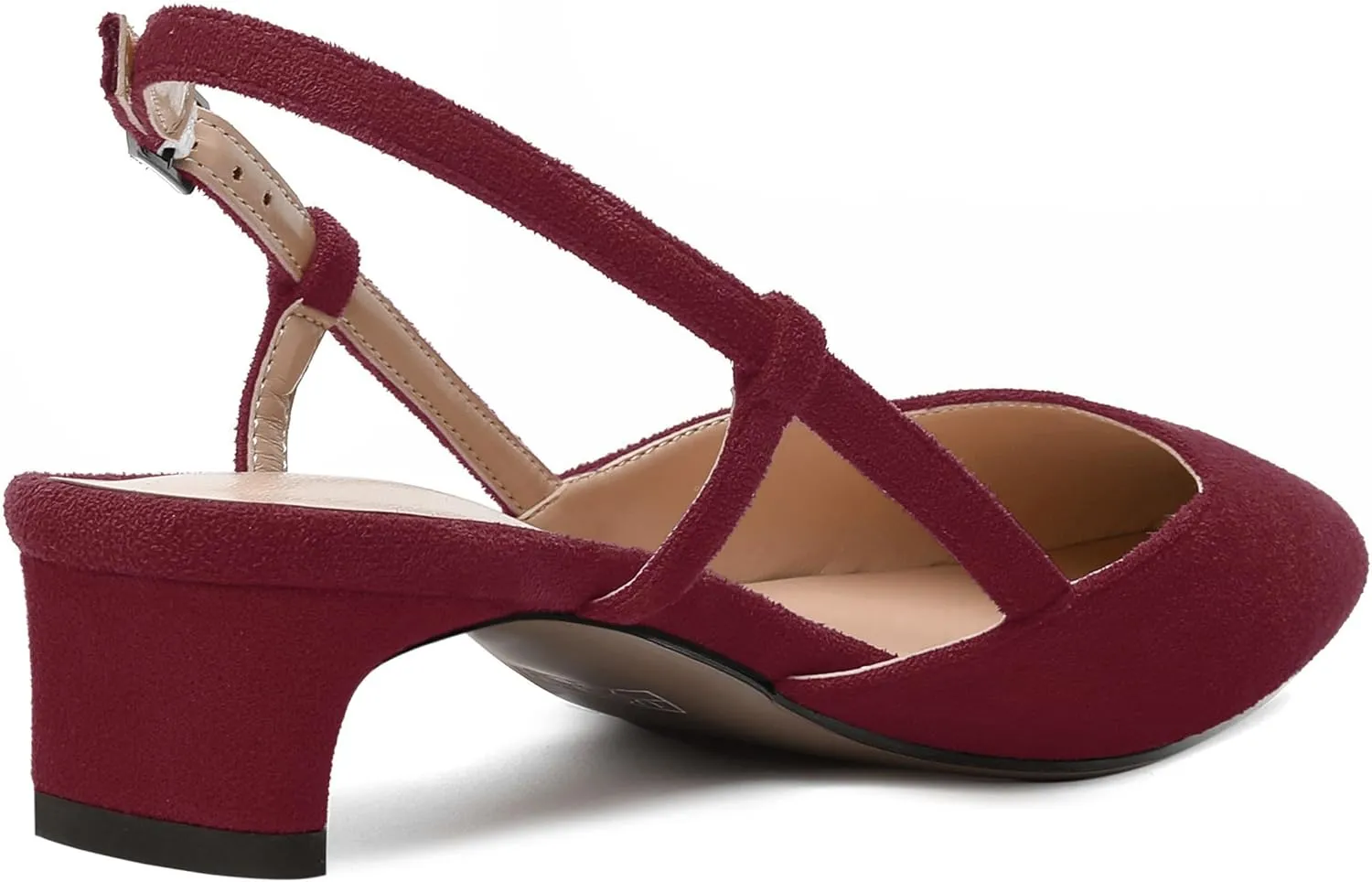 MODENCOCO Womens Buckle Dress Dating Fashion Suede Slingback Pointed Toe Chunky Low Heel Pumps Shoes 1.5 Inch