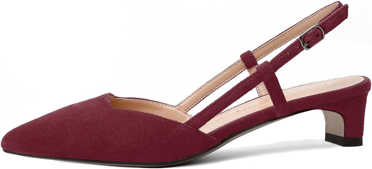 MODENCOCO Womens Buckle Dress Dating Fashion Suede Slingback Pointed Toe Chunky Low Heel Pumps Shoes 1.5 Inch