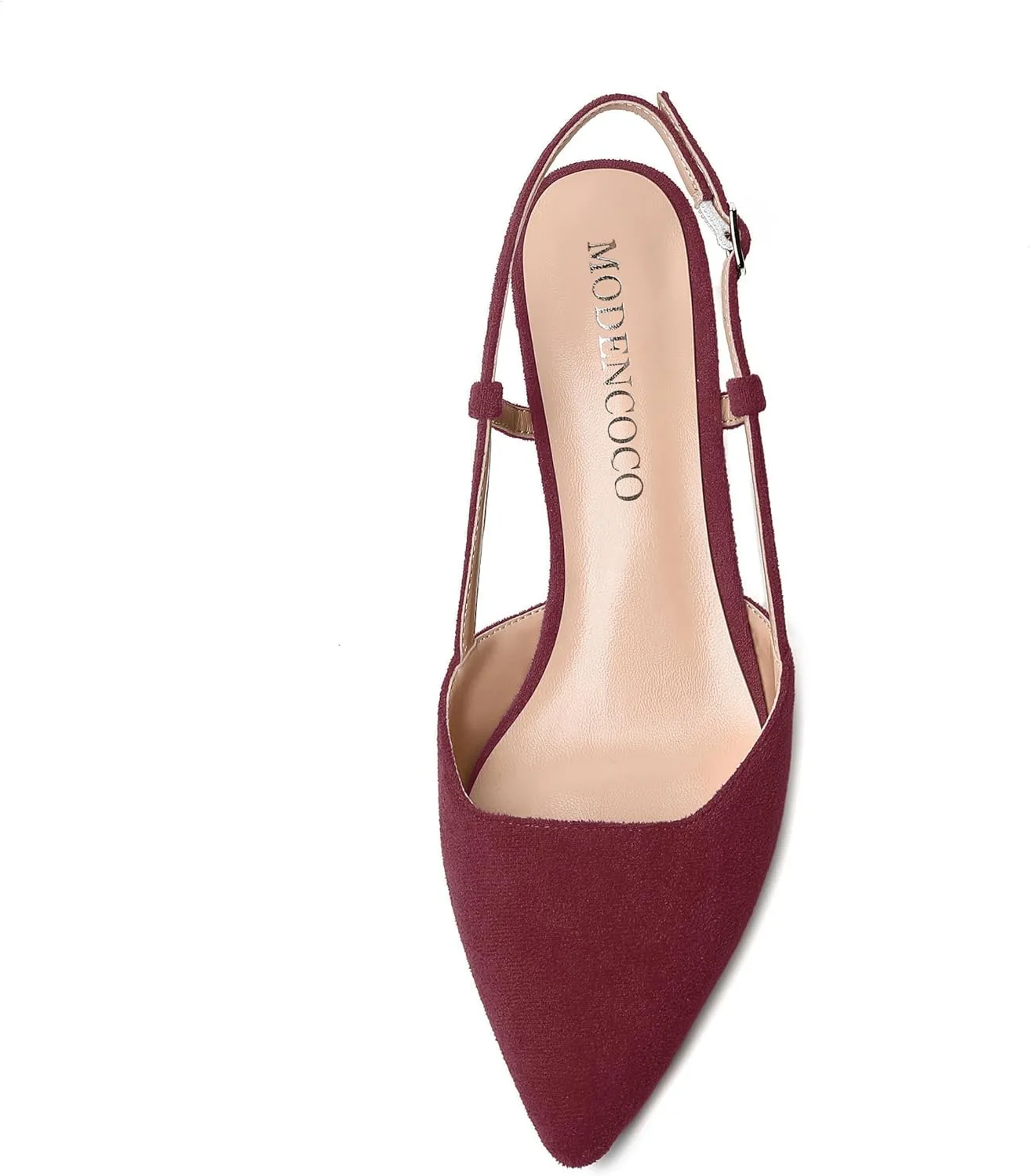 MODENCOCO Womens Buckle Dress Dating Fashion Suede Slingback Pointed Toe Chunky Low Heel Pumps Shoes 1.5 Inch