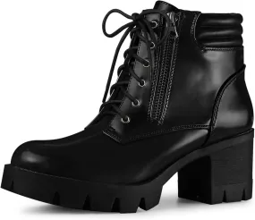 Perphy Platform Ankle Boots Lace Up Chunky Heel Combat Boots for Women