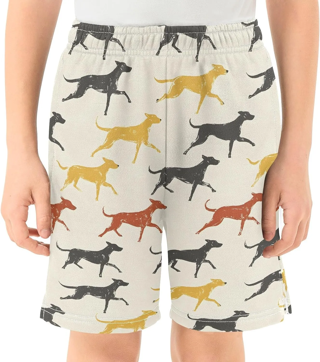 Running Hound Pattern Boys' Shorts Pants Summer Lounge Bottoms Boys Elastic Waist with Pockets