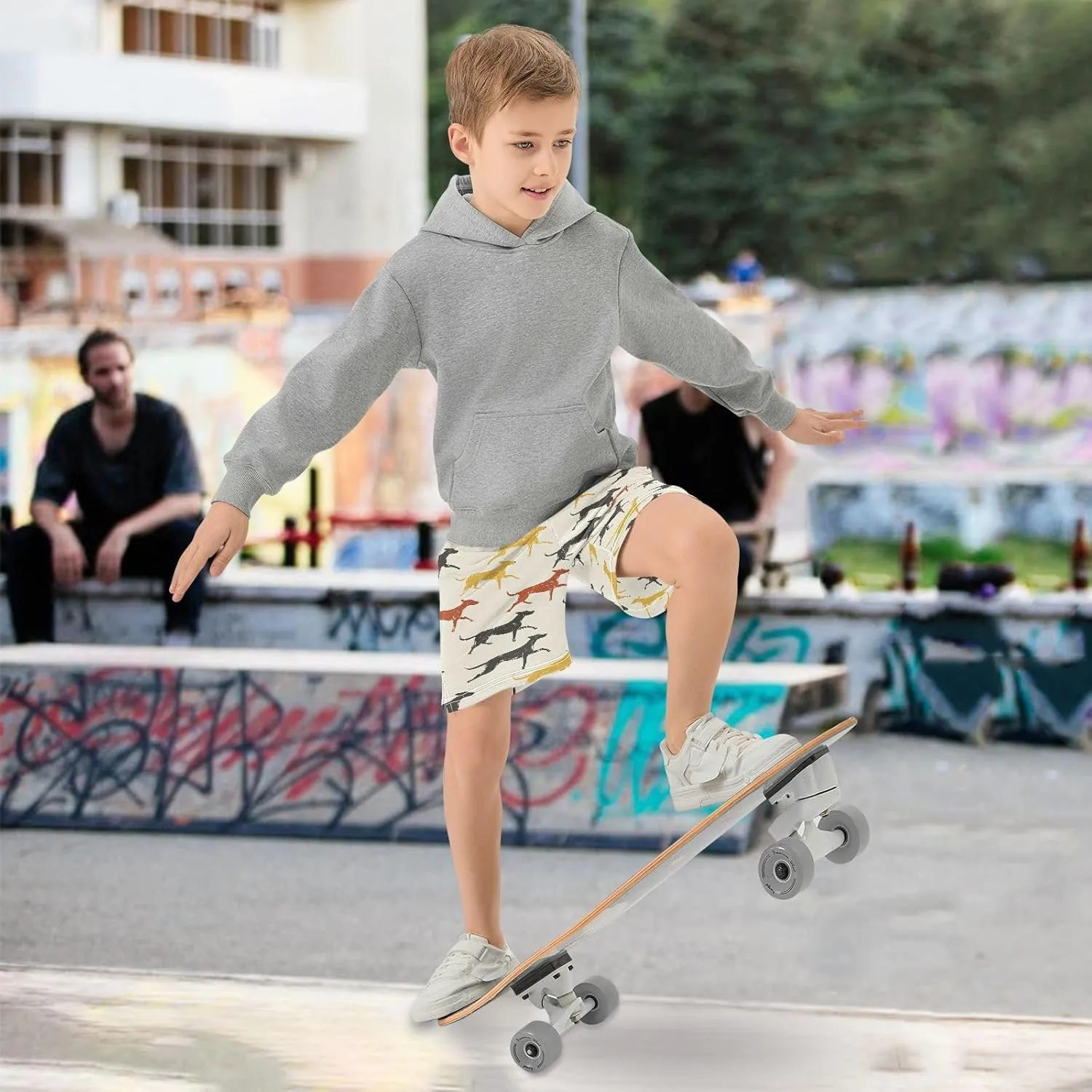 Running Hound Pattern Boys' Shorts Pants Summer Lounge Bottoms Boys Elastic Waist with Pockets