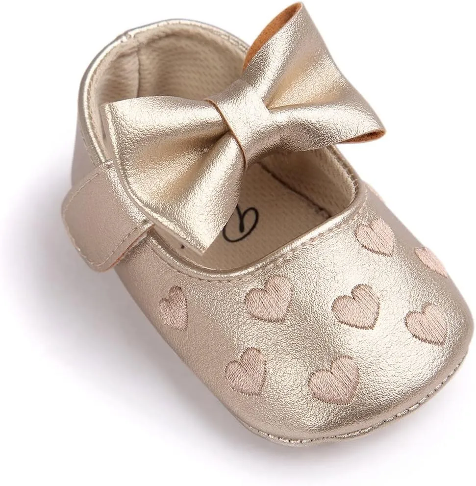 RVROVIC Baby Girls Shoes Soft Sole Mary Jane Flats Princess Dresses Shoes PU Cute Bow Prewalker