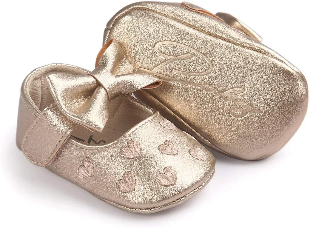 RVROVIC Baby Girls Shoes Soft Sole Mary Jane Flats Princess Dresses Shoes PU Cute Bow Prewalker