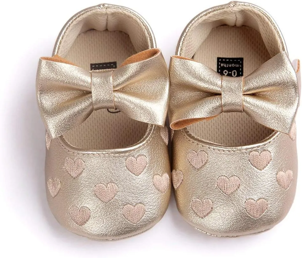 RVROVIC Baby Girls Shoes Soft Sole Mary Jane Flats Princess Dresses Shoes PU Cute Bow Prewalker