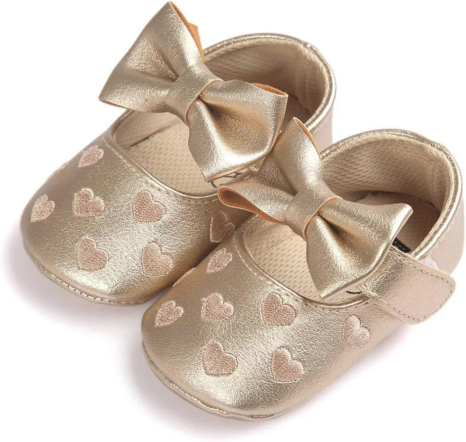RVROVIC Baby Girls Shoes Soft Sole Mary Jane Flats Princess Dresses Shoes PU Cute Bow Prewalker