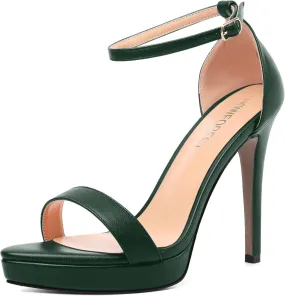 SHOWFOREST Womens Round Toe Dress Ankle Strap Open Toe Wedding Buckle Solid Matte Stiletto High Heel Platforms Sandals 4.7 Inch