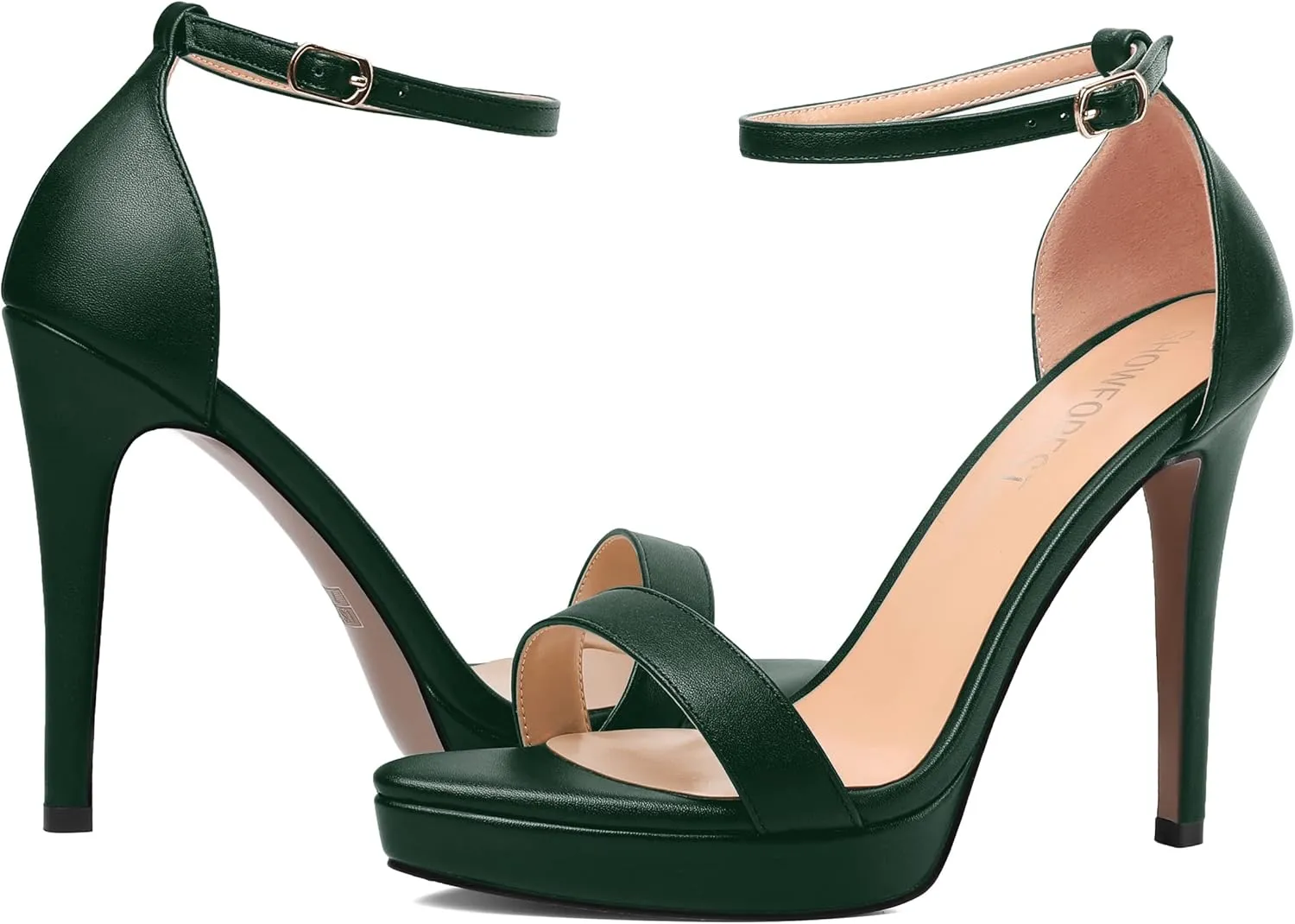 SHOWFOREST Womens Round Toe Dress Ankle Strap Open Toe Wedding Buckle Solid Matte Stiletto High Heel Platforms Sandals 4.7 Inch