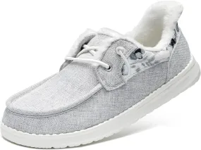 STQ Fur Lined Slip on Loafers for Women Plantar Fasciitis Relief Sneakers Comfort Orthopedic Maternity Shoes for Travel
