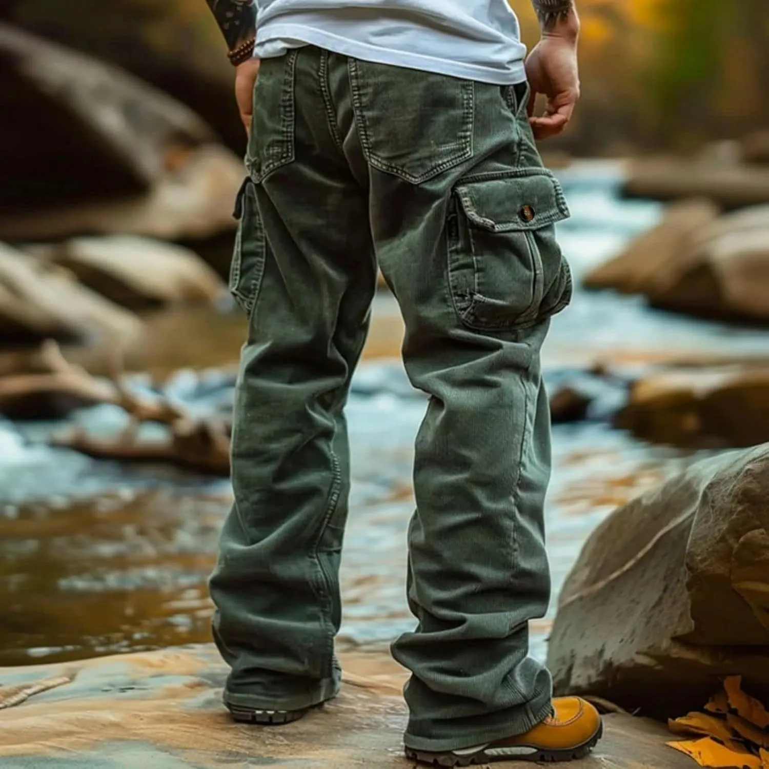 Tactical Hiking Cargo Pants for Men Ripstop Waterproof Stretch Pants Elastic Waist Baggy Utility Outdoor Apparel